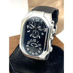Philip Stein Men's Watch Teslar Quartz Dual Time Chronograph Leather Strap 37mm